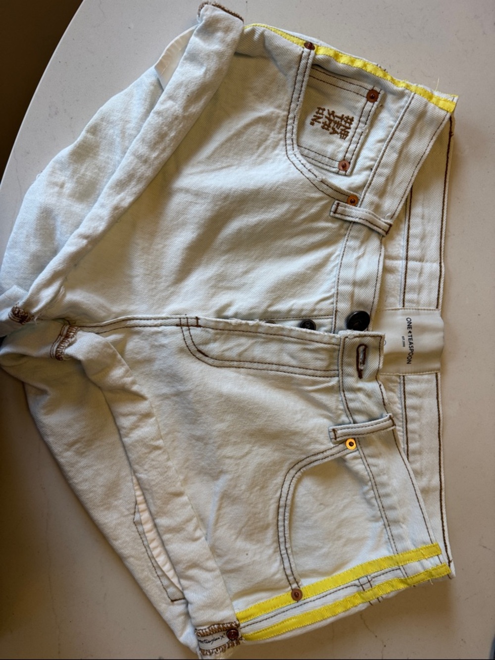 One teaspoon shorts Light Wash Denim Shortalls with Yellow Stripe 29